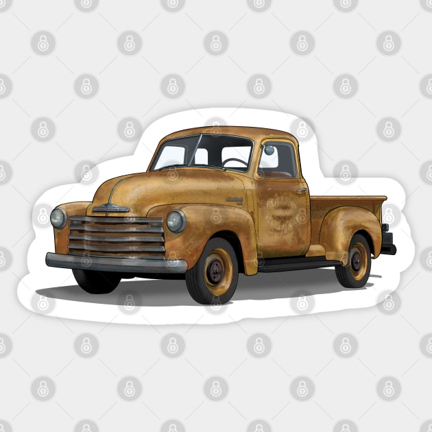 Rusty yellow 1949 Chevrolet pickup Truck Sticker by candcretro